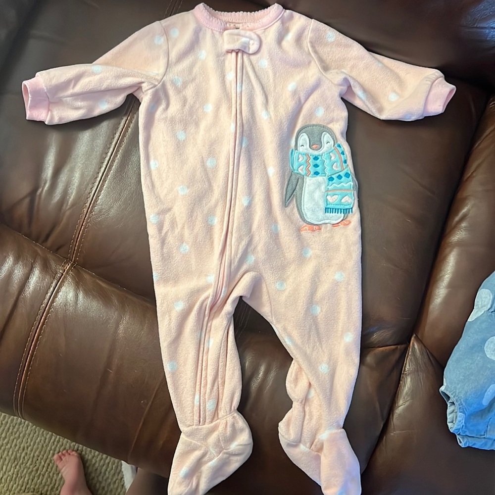 6M fleece footie pajamas with zippers. $7 for both
